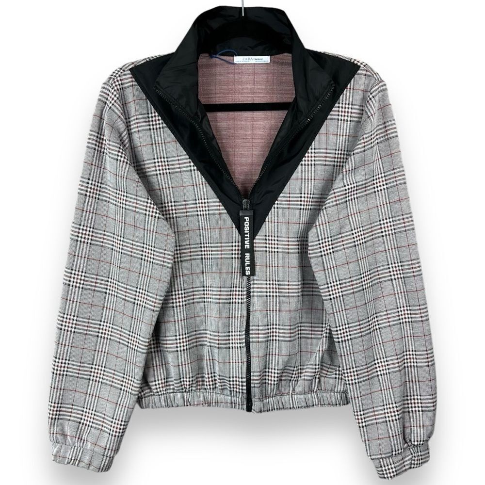 Zara Trafaluc Plaid Lightweight Crop Zip Jacket Medium M Women’s Positive Rules